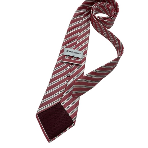 GIORGIO ARMANI Pink/White Striped Silk LUXURY Tie ITALY - Picture 2 of 4